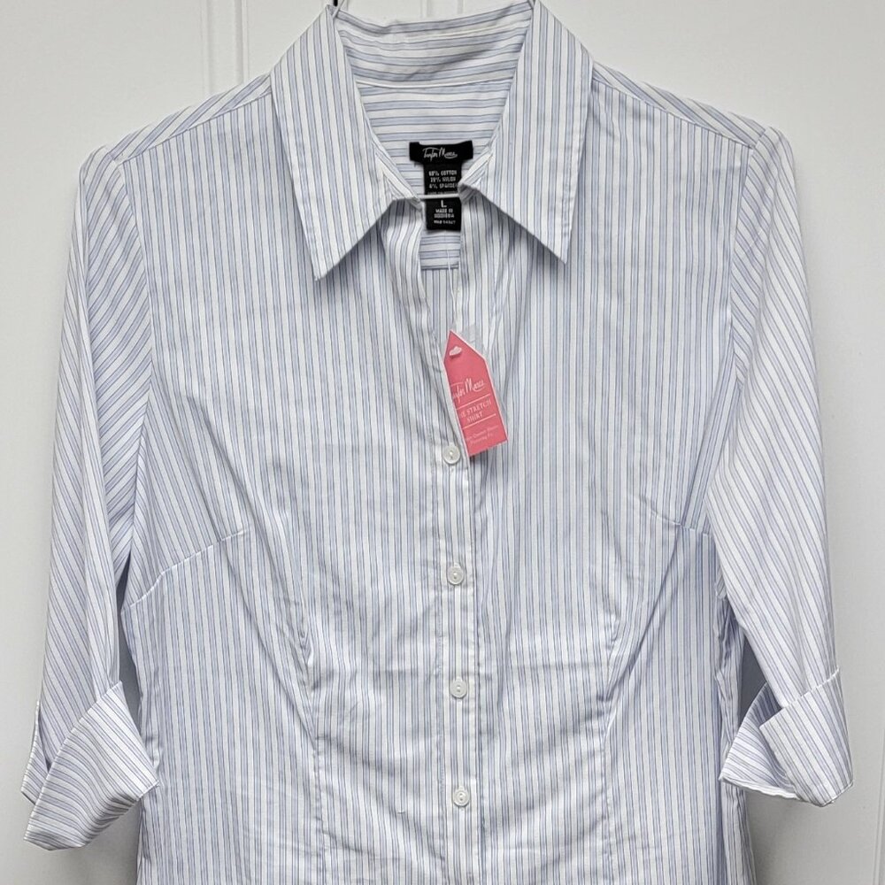 New Taylor Marcs 3/4 Sleeve Striped Blouse Blue & White Size Large NWT